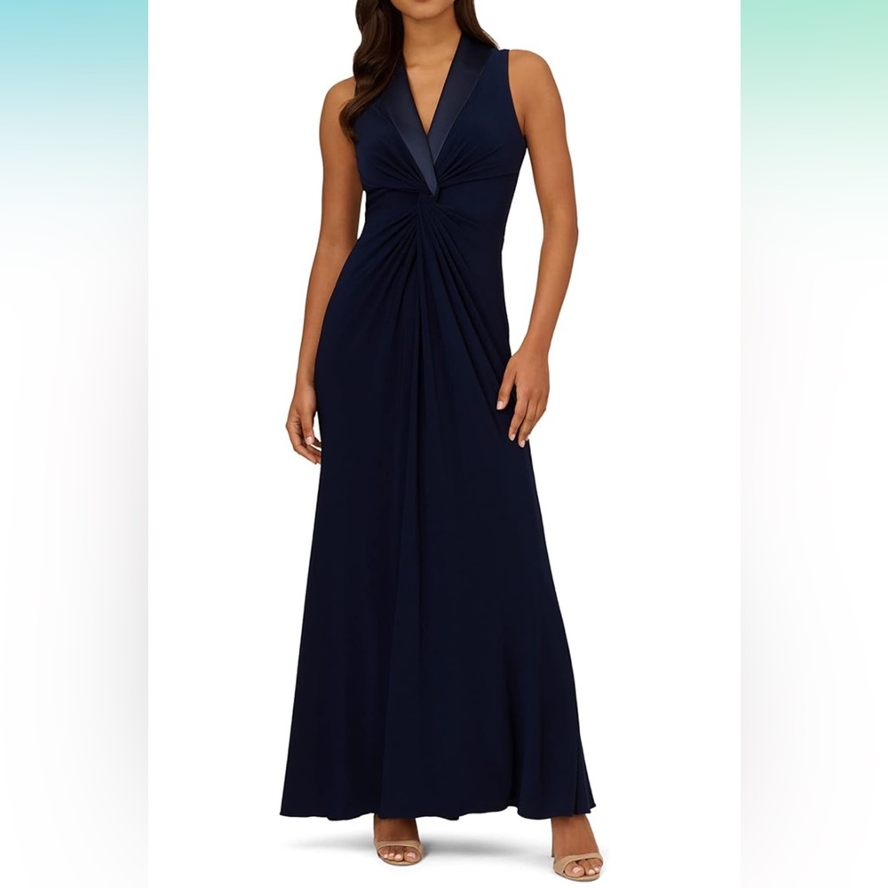Adrianna Papell Women’s Jersey Tuxedo Gown - Navy, Size 6